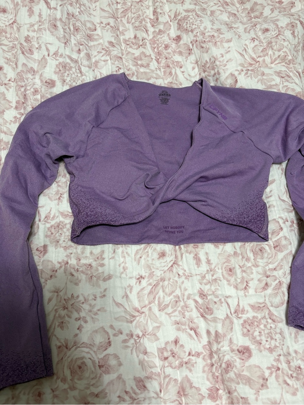 Purple Long-Sleeve Twist Front Crop Top